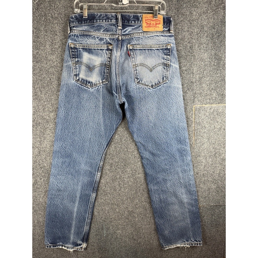 Y2K Levi's 505 Regular Fit Faded Distressed Denim Jeans W32 L31 - Picture 3 of 10